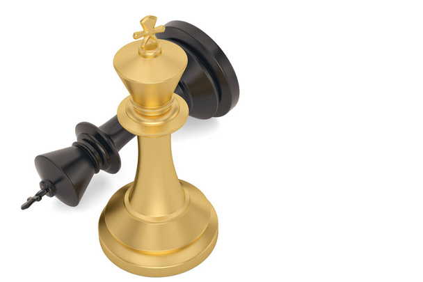 Gold chess king and black king isolated on white background 3D i - Foto, Imagem