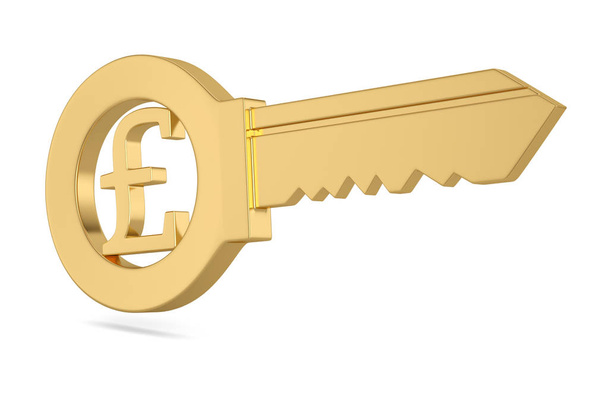 Gold currency symbol key isolated on white background 3D illustr - Photo, Image