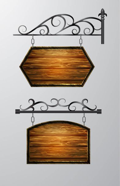 hanging, wooden Board vector, wooden object for text. - Vector, Image