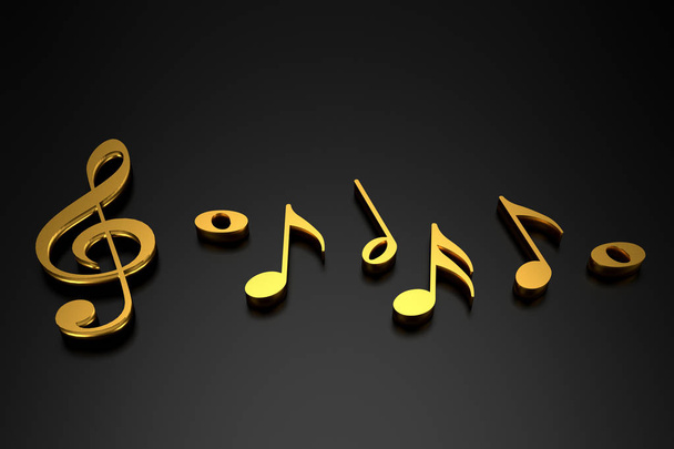 Treble clef and music notation. 3D rendering. - Foto, Imagen