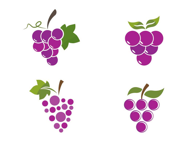 Cambada de uvas de vinho com ícone de folha - Vetor, Imagem