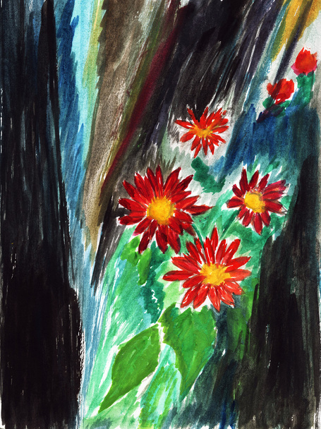 rote Blume, Aquarell-Illustration - Foto, Bild