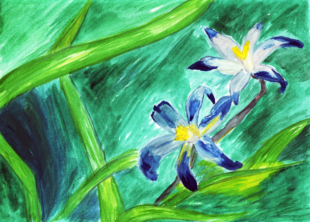 Blue flowers,watercolor illustration - Photo, Image