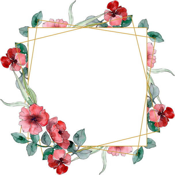Wildblumenstrauß botanische Blumen. Aquarell Hintergrundillustration Set. Rahmen Rand Kristall Ornament Quadrat. - Foto, Bild