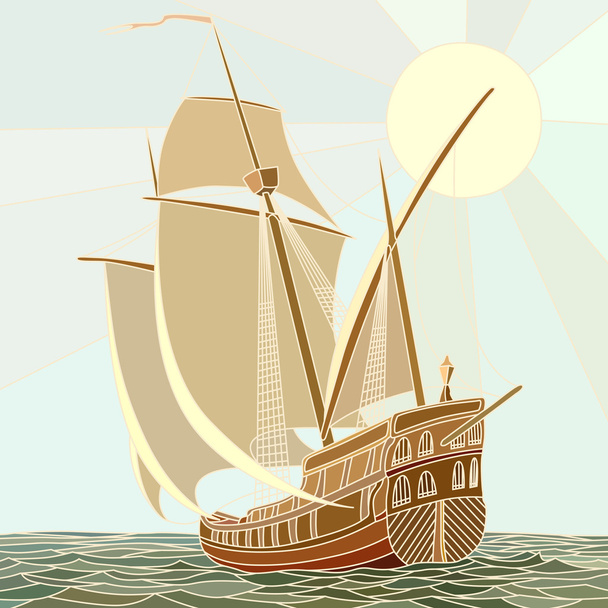 απεικόνιση των πλέοντας σκάφη του 17ου αιώνα. - Διάνυσμα, εικόνα