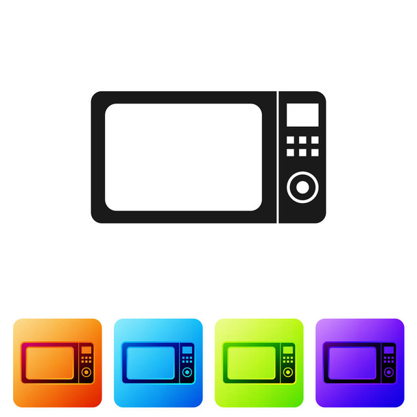 Musta Mikroaaltouuni kuvake eristetty valkoisella taustalla. Kodinkoneet icon.Set kuvake väri neliön painikkeita. Vektorikuvaus
 - Vektori, kuva