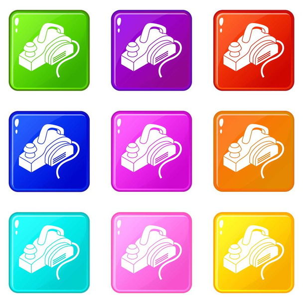 Hand power tool icons set 9 color collection - Vetor, Imagem