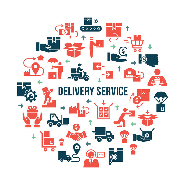 Circular template delivery logistic set in flat style. Vector icons for web, infographic or print. - Vektor, obrázek