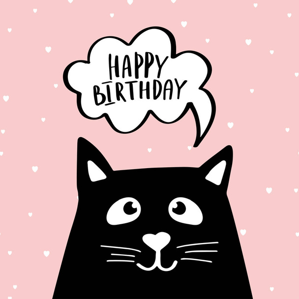 Funny black cat with text I Love you in speech bubble. Cute illustration on white background. - Вектор, зображення