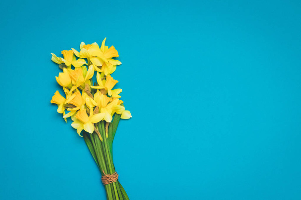Daffodil flowers background for congratulations on mother's day, women's day. copy space. - Фото, зображення