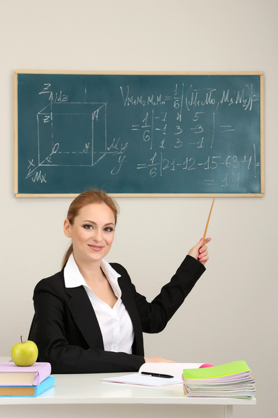 Portrait of teacher woman working in the classroom - Фото, изображение