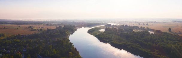 A nézet Desná folyó napnyugta időpontja, vett a drone, Ukrajna - Fotó, kép