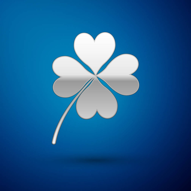 Silver Four leaf clover icon isolated on blue background. Happy Saint Patrick day. Vector Illustration - Vector, Image