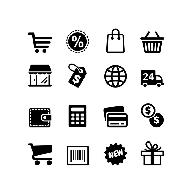 16 Icons gesetzt. Einkaufspiktogramme - Vektor, Bild