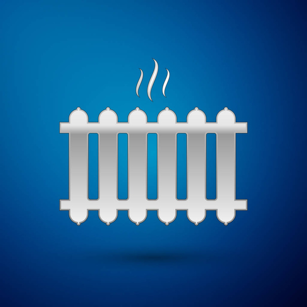 Zilver verwarming radiator icoon geïsoleerd op blauwe achtergrond. Vector illustratie - Vector, afbeelding