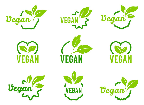Vegan pictogram. Set badges, emblemen en stempels vector. - Vector, afbeelding