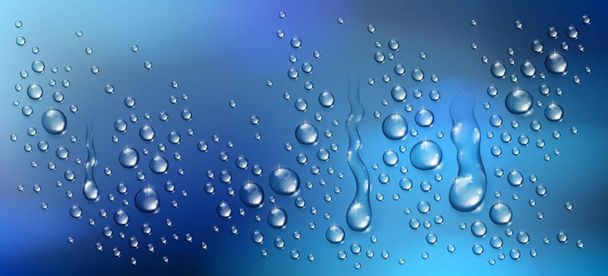 Duşta veya havuzda su damlaları, yoğunlaşma veya yağmur damlacıkları gerçekçi şeffaf vektör çizimleri, herhangi bir arkaplan üzerine koymak veya ayrı ayrı damlacıklar kullanmak kolaydır. - Vektör, Görsel