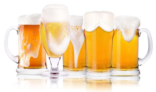 Frosty glass of light beer set isolated - Photo, image