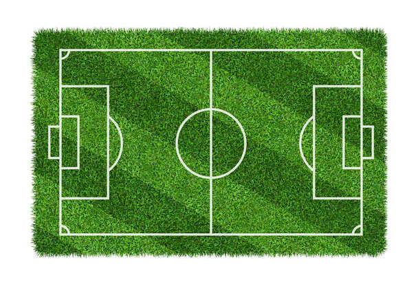 Futbol sahası veya futbol sahası izole kırpma yolu beyaz zemin üzerine yeşil çim desen doku üzerinde. - Fotoğraf, Görsel