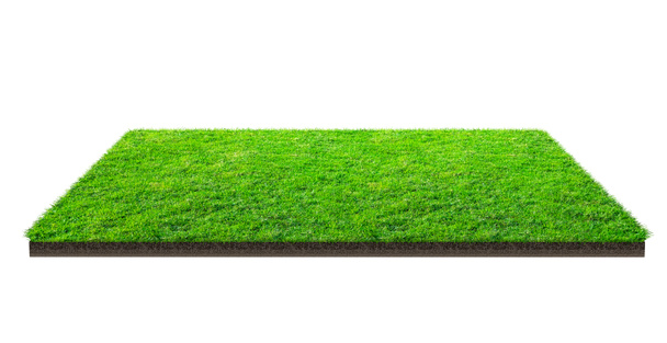 Green grass field isolated on white with clipping path. Sports field. Summer team games. Exercise and recreation place. - Photo, Image