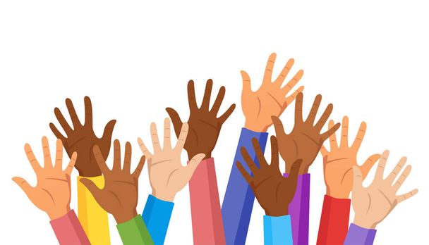 Поднятые руки разных рас
 - Вектор,изображение
