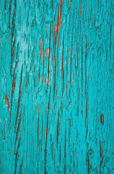 Viharvert kék és zöld shabby chic festett fa board állományú, elülső kilátás repedt - Fotó, kép