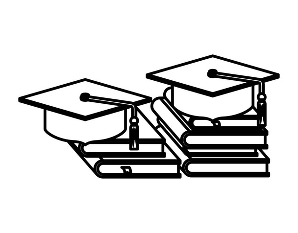 sombreros de graduación con libros de pila
 - Vector, Imagen