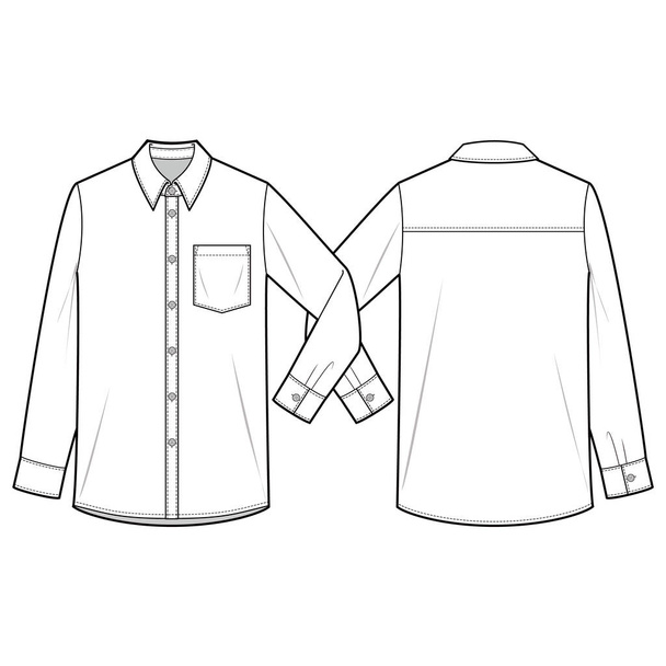 Dlouhý rukáv košile módní ploché skica šablona - Vektor, obrázek