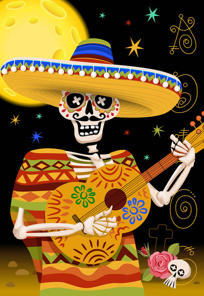 Mexikói csontváz. Napján a halott ünnep. Mexikói fél illusztrációja. - Fotó, kép