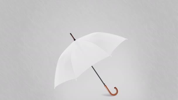 Déšť s deštníkem na šedém pozadí animace. Deštník chrání před sněhem nebo déšť, déšť, animace počasí 4k videozáznamu.. - Záběry, video
