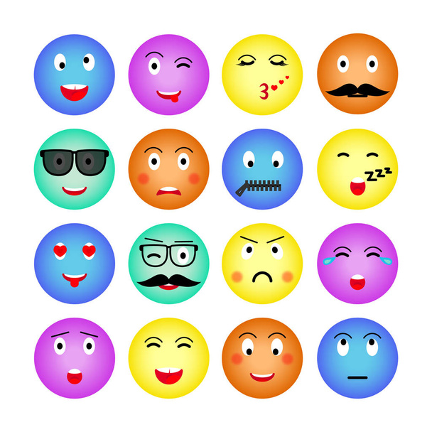 Set van kleurrijke ronde emojis. Geïsoleerd op een witte achtergrond. Emoticon voor website, chat, sms. Vectorillustratie. Vector - Vector, afbeelding