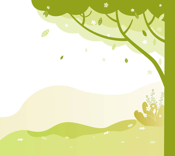 Park met bomen en groen gras, struiken in het voorjaar - Vector, afbeelding