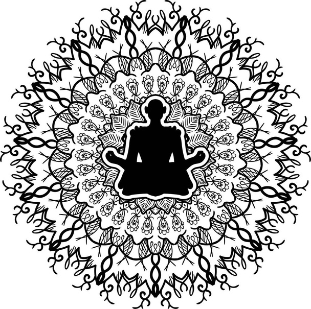 Yoga sembolü, monokrom mandala sanatı. - Vektör, Görsel