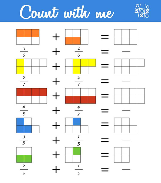 Fracções. Jogo de contagem para crianças pré-escolares. Educativo um jogo matemático
 - Vetor, Imagem