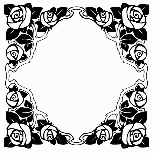 schwarzer Rahmen mit Rosen - Vektor, Bild