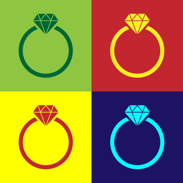 Bague de fiançailles en diamant de couleur isolée sur fond couleur. Design plat. Illustration vectorielle
 - Vecteur, image