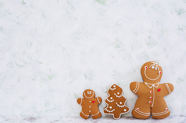 Christmas gingerbread cookies on white background - Photo, image