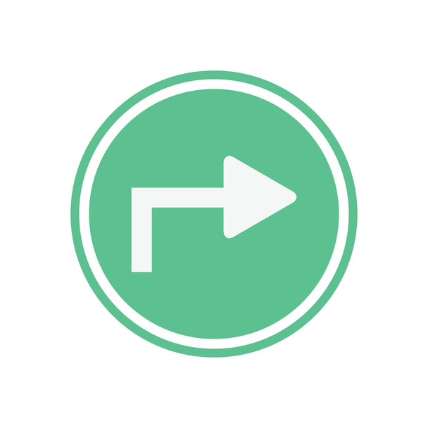 Flecha blanca en círculo verde. Vector plano icono web
. - Vector, Imagen