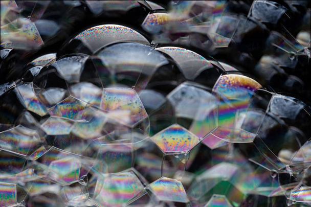 Close up soap bubbles on black. Abstract background - Foto, Imagem