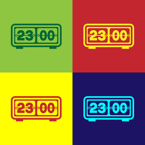 Kleur Retro flip klokpictogram geïsoleerd op een gekleurde achtergrond. De klok van de klep van de muur, nummer teller sjabloon, alle cijfers met flips. Platte ontwerp. Vectorillustratie - Vector, afbeelding