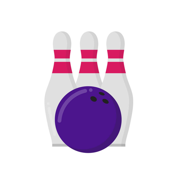 Bowling game round ball and 3 skittles icon sign flat style design vector illustration. Bowling ball and pin isolated on white background - Vector, Image
