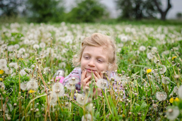 söpö lapsi kukoistava voikukka kukka niitty
 - Valokuva, kuva