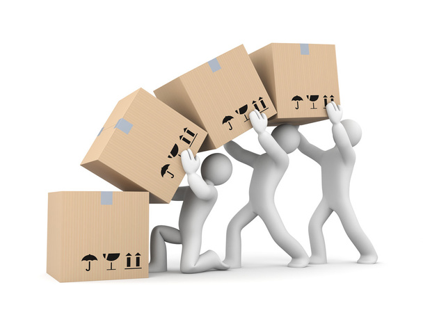 work with boxes. Teamwork - Zdjęcie, obraz
