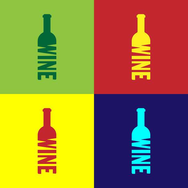 Color Bottle of wine icon isolated on color backgrounds. Lettering bottle of wine. Flat design. Vector Illustration - Vector, Image