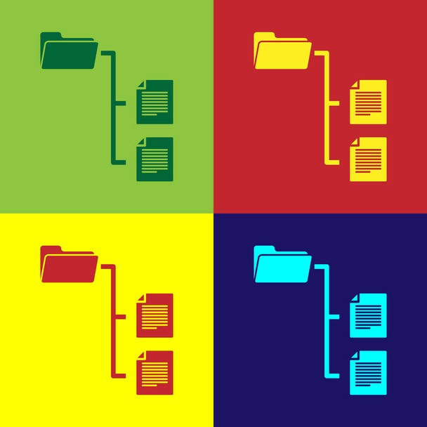 Klasör ağacı simgesini renkli arka planlar üzerinde izole renk. Bilgisayar ağ dosya klasör organizasyon yapısı akış. Düz tasarım. Vektör çizim - Vektör, Görsel