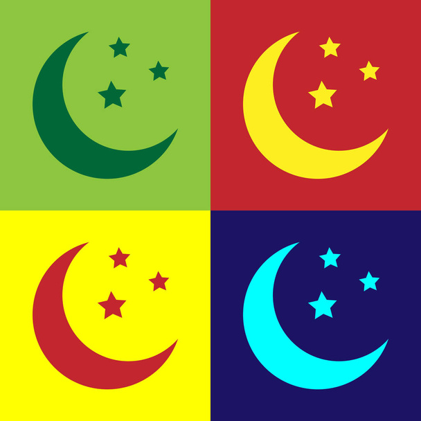 Color Icono de luna y estrellas aislado en fondos de color. Diseño plano. Ilustración vectorial
 - Vector, Imagen