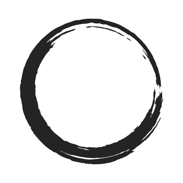 Vector paint brush circle stroke. Abstract Japanese style hand drawn ink round - Vector, Image