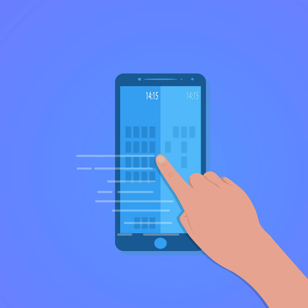 Finger dotykový smartphone obrazovky s modrým pozadím, vektorové - Vektor, obrázek