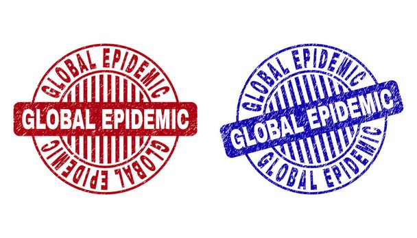 Grunge GLOBAL EPIDEMIC Scratched Round Stamp Seals - Vector, imagen