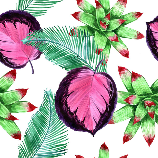 Tropical Hawaii deja en un estilo acuarela. Flor silvestre Aquarelle para fondo, textura, patrón de envoltura, marco o borde. - Ilustración
 - Foto, imagen